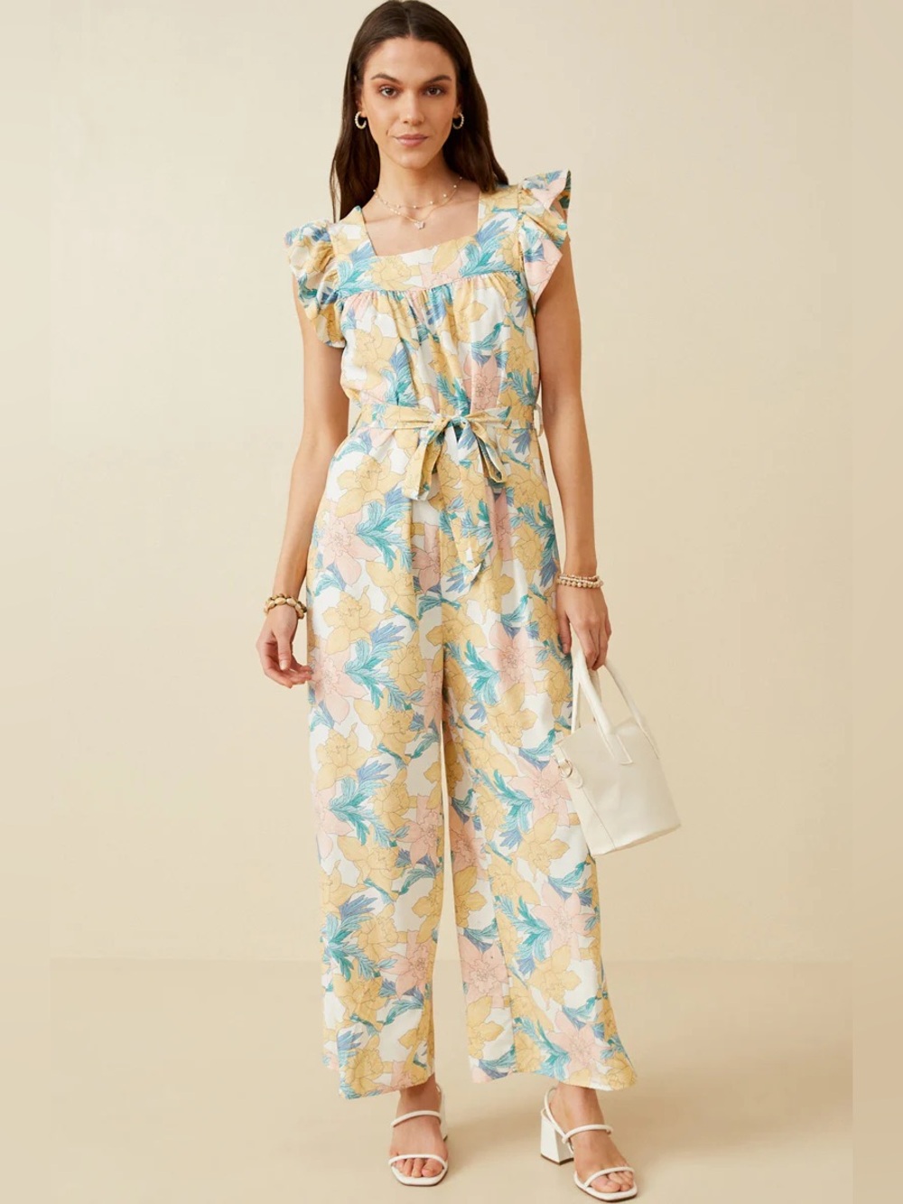 Hayden Los Angeles | Romantic Floral Ruffle Detail Wideleg Jumpsuit